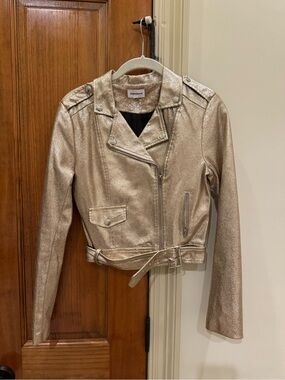 superdown Metallic Gold Moto Jacket with Belted Waist